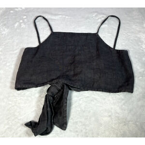 Zara‎ Tank Top Womens Size Small Gray Linen Tie Back Crop Top Boho Beach Summer